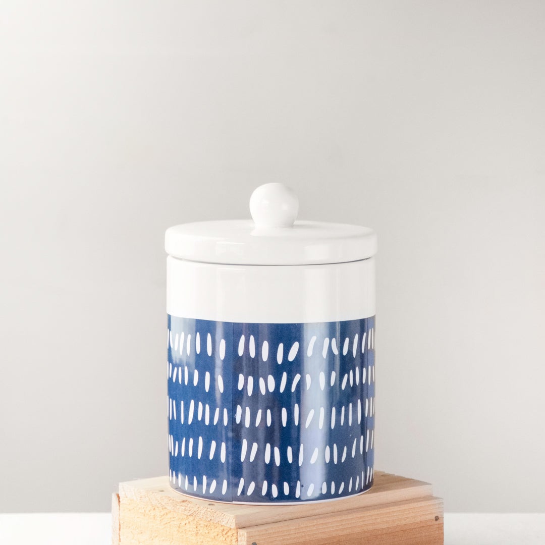 7.5" WHITE & BLUE PRINT CANISTER